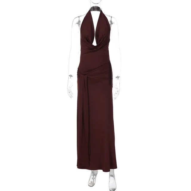 Fashion Sexy Tube Top Halter Backless Slim Dress Brown - Shop at LoveMi