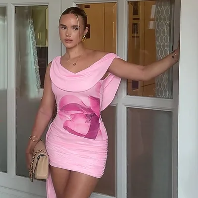 Fashion Sexy Print Backless Lace up Sheath Pleated Dress Pink - Shop at LoveMi