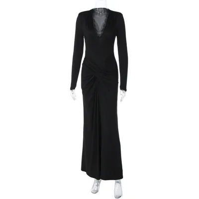 Fashionable Slim fit Tight Waist Twisted Solid Color Long sleeved Dress Black - Shop at LoveMi