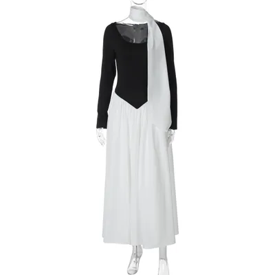Women's Fashion Sexy Strapless Long Sleeve Color Contrast Patchwork Dress White - Shop at LoveMi