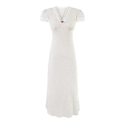 Sweet Polka Dot Chic Flower Dress French Lace V neck Dots On White Background - Shop at LoveMi