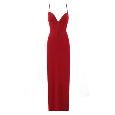 Elegant Sexy Hip Spaghetti Straps Fishbone Slim Fit Tube Top Dress Red - Shop at LoveMi