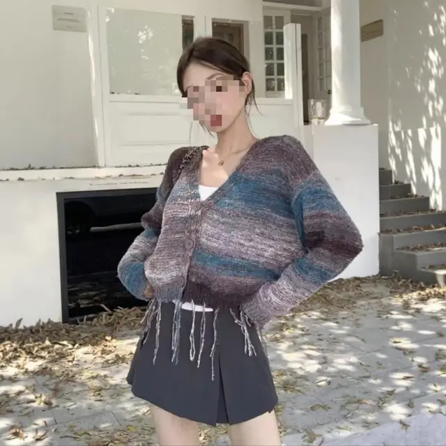 Idle Style Loose V neck Short Top Fashion Gray Blue - Shop at LoveMi