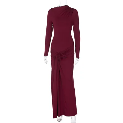 Women's Waist Trimming Lace Up Sheath Dress Solid Color Slim Fit Wine Red - Shop at LoveMi