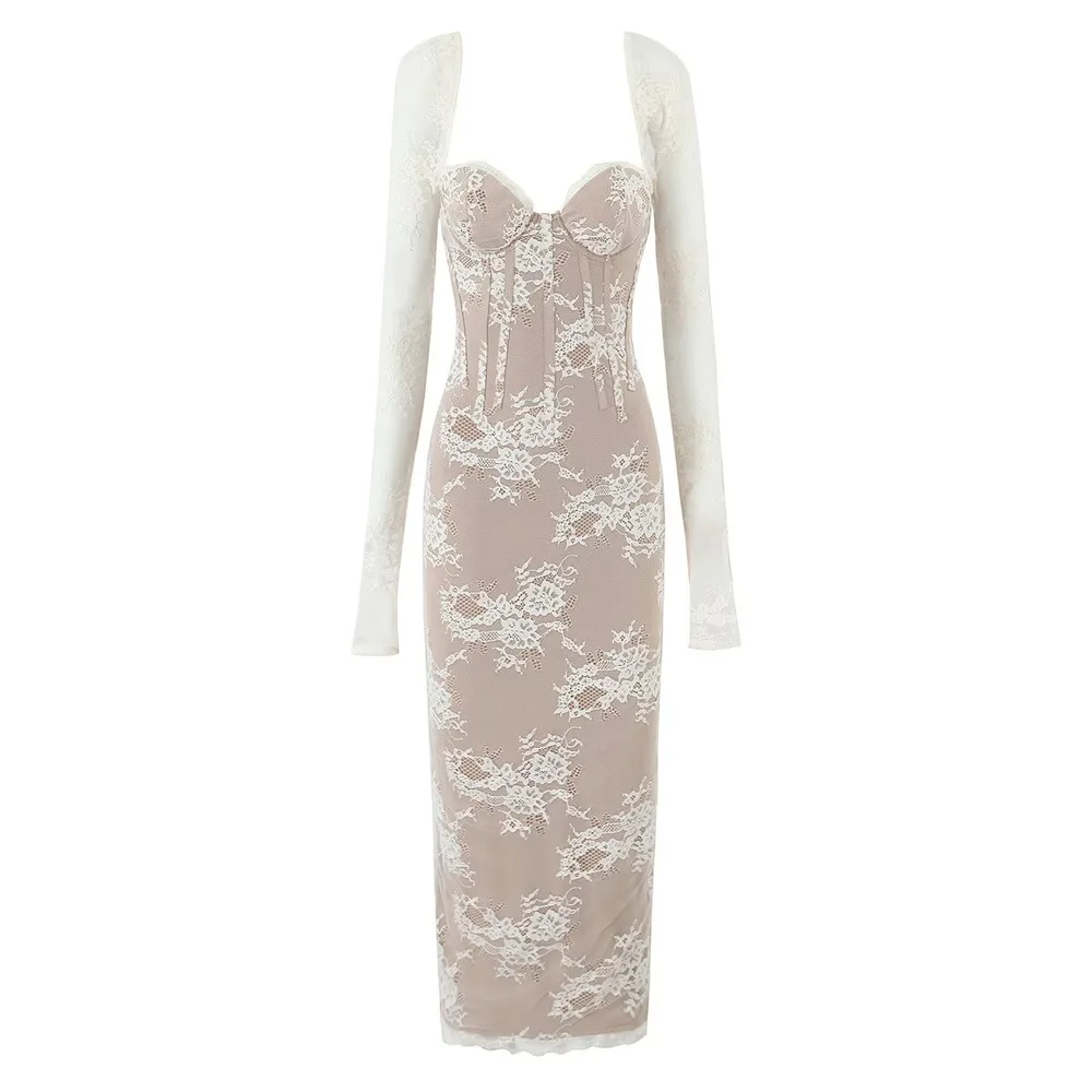 High grade Retro Fashion Sexy Temperament Long Sleeve Lace Backless Dress As Shown In The Figure - Shop at LoveMi