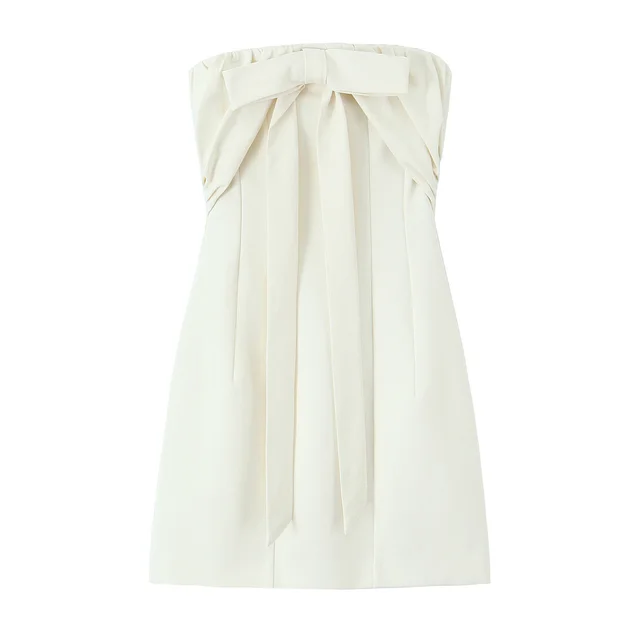 Women's Bowknot Decoration Tube Top Dress Beige - Shop at LoveMi