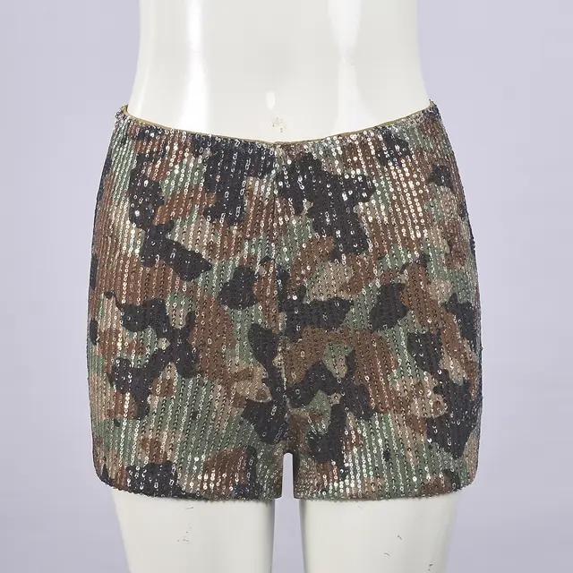 Leopard Print Elastic Waist Casual Shorts Camouflage Green - Shop at LoveMi