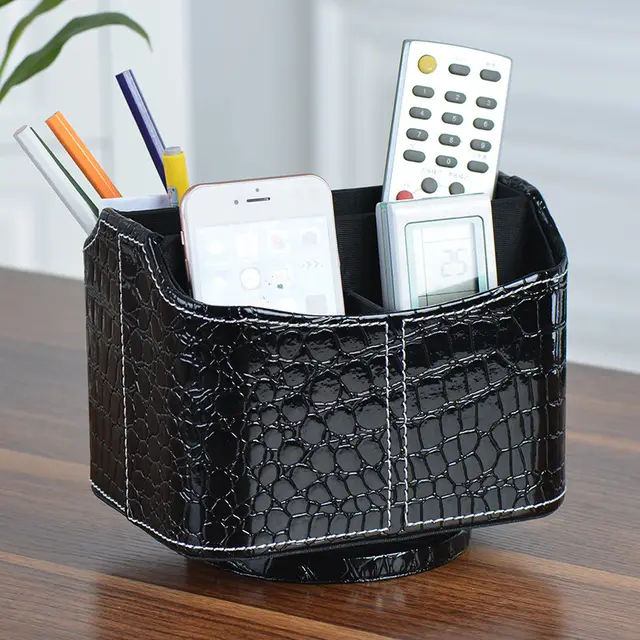 Leather Living Room Coffee Table Desktop TV Air Conditioner Remote Control Storage Box Black Crocodile Pattern - Shop at LoveMi