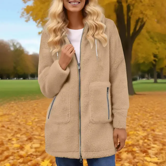Fashion Autumn And Winter Zipper Pocket Lamb Wool Coat Khaki - Shop at LoveMi