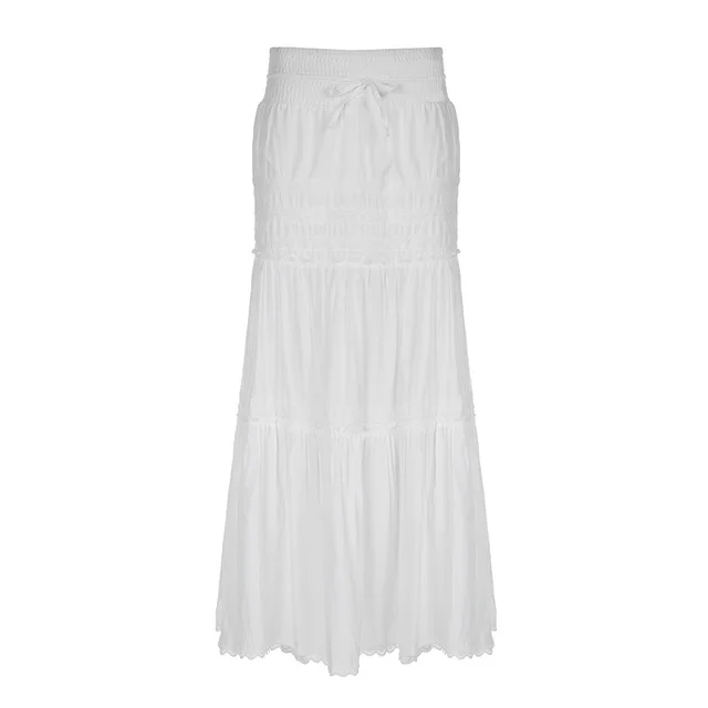 Low Waist Lace up Slimming Versatile A Line Dress White - Shop at LoveMi