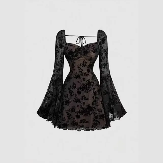 Black Floral Lace A Line Short Top Skirt Black - Shop at LoveMi