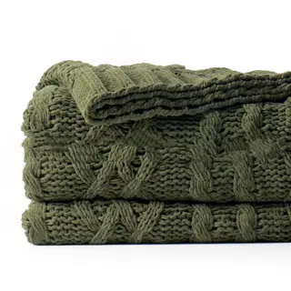 Thickened Heavy Weight Cover Blanket Nap Blanket Thick Knitted - Olive Green