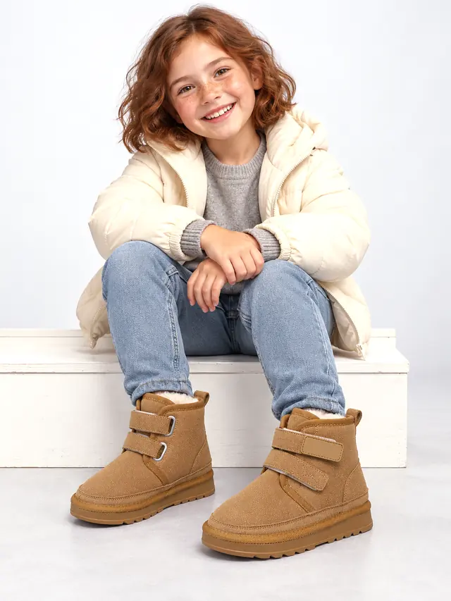 Girls' Khaki Snow Boots, Double Strap, Fleece Lined Khaki - Shop at LoveMi