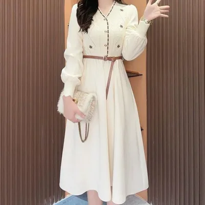 French Style Temperament Gentle Knitted Dress White - Shop at LoveMi