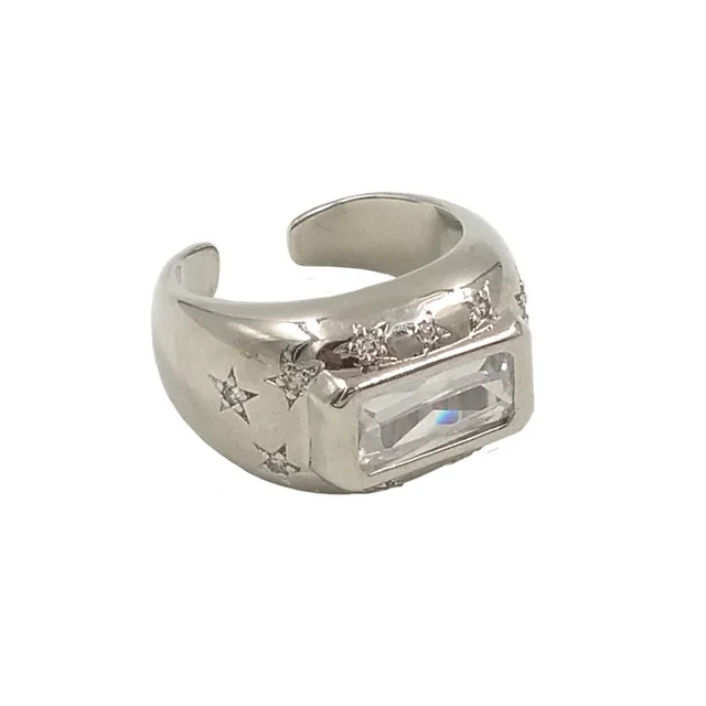 Gold And Silver Color Rectangular Zircon Inlaid Open Ring Silver - Shop at LoveMi