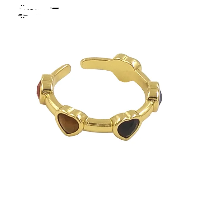 Colorful Stone Small Love Heart shaped Ring Brown - Shop at LoveMi