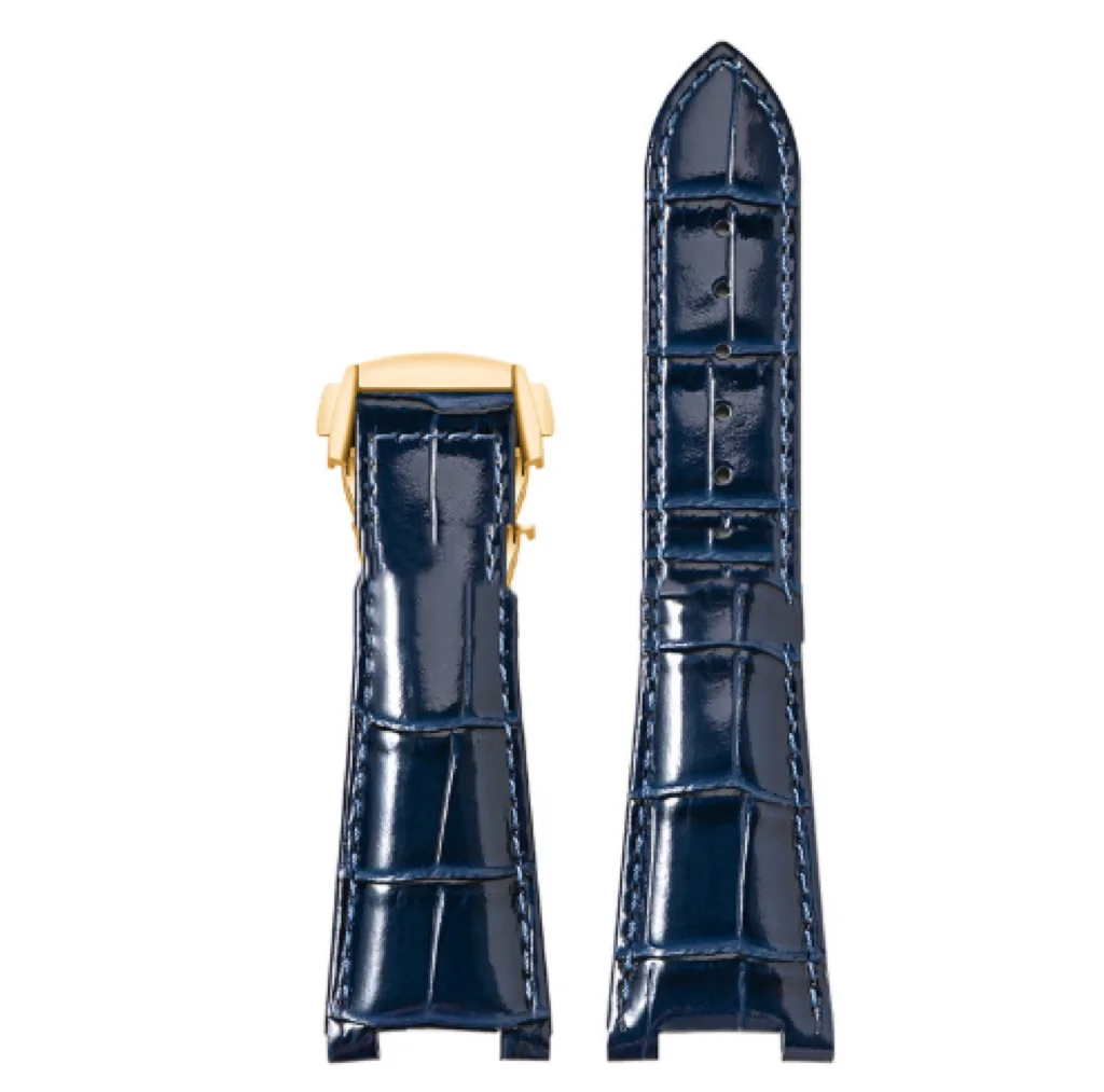 Observatory Watch Top Layer Bamboo Pattern Leather Watch Band 1314mm - Sapphire Blue Gold Buckle