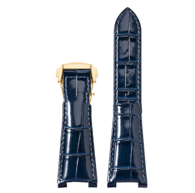 Observatory Watch Top Layer Bamboo Pattern Leather Watch Band 1314mm Sapphire Blue Gold Buckle - Shop at LoveMi