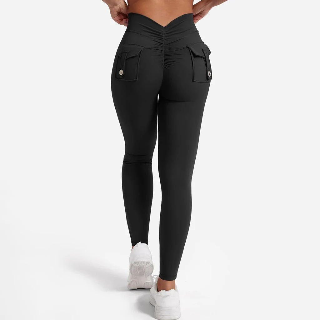 Peach Hip Yoga Pants Pocket Sweet Cool Workwear For Women - Black