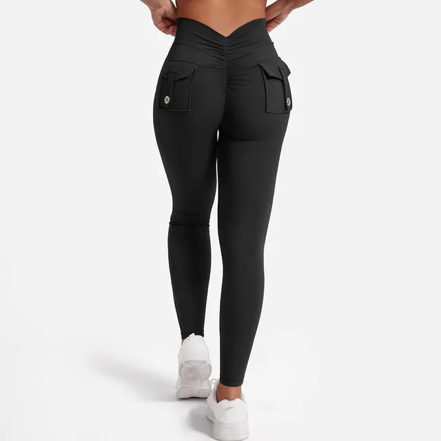 Peach Hip Yoga Pants Pocket Sweet Cool Workwear For Women Black - Shop at LoveMi