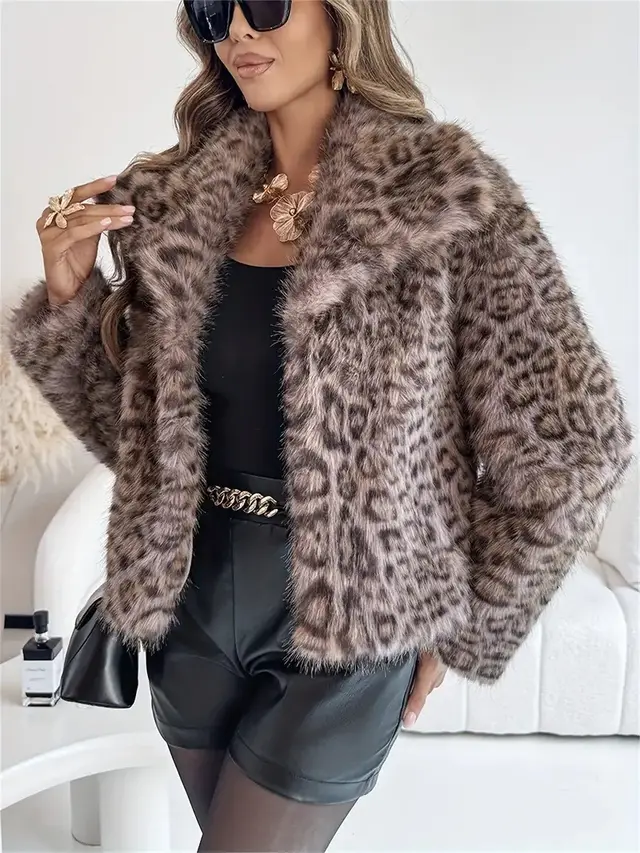 Gradient Dyed Pointed Lapel Long Sleeve Artificial Fur Coat Leopard Color - Shop at LoveMi