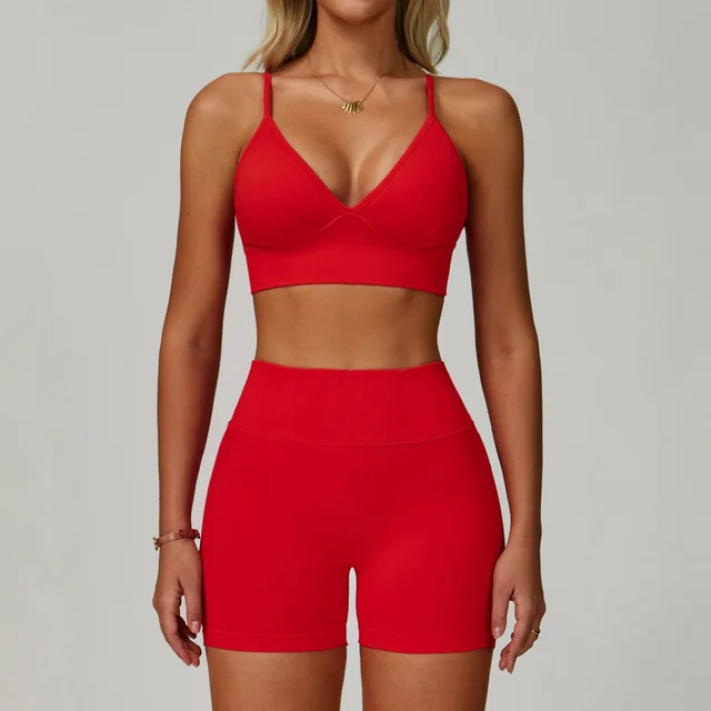 Seamless Tight Yoga Suit Waist Slimming Quick drying Workout Clothes Bright Red - Shop at LoveMi