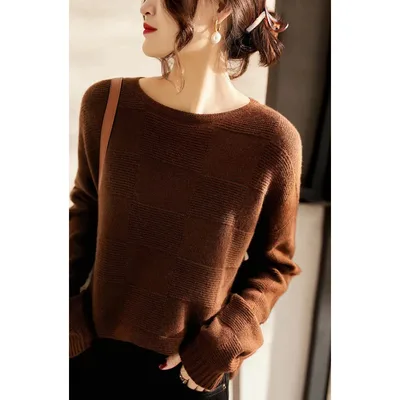 Seamless Wool Cashmere Soft Glutinous Warm Loose Pullover Knitting Coffee Color - Shop at LoveMi