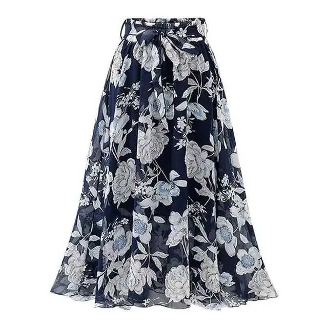 Women's High Waist Chiffon Skirt Color Navy Blue - Shop at LoveMi