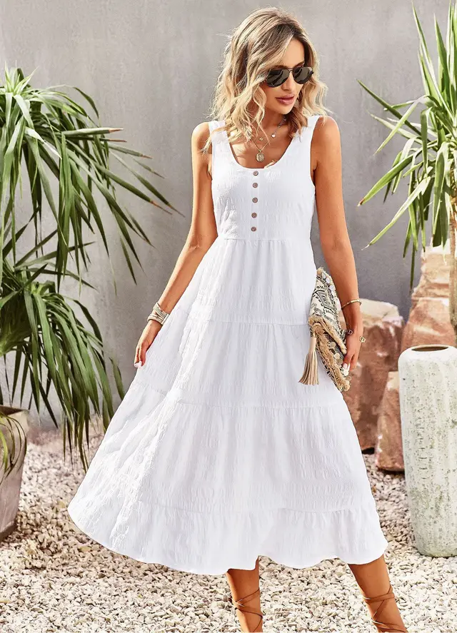 U collar Elegant A Line Suspender Dress White - Shop at LoveMi