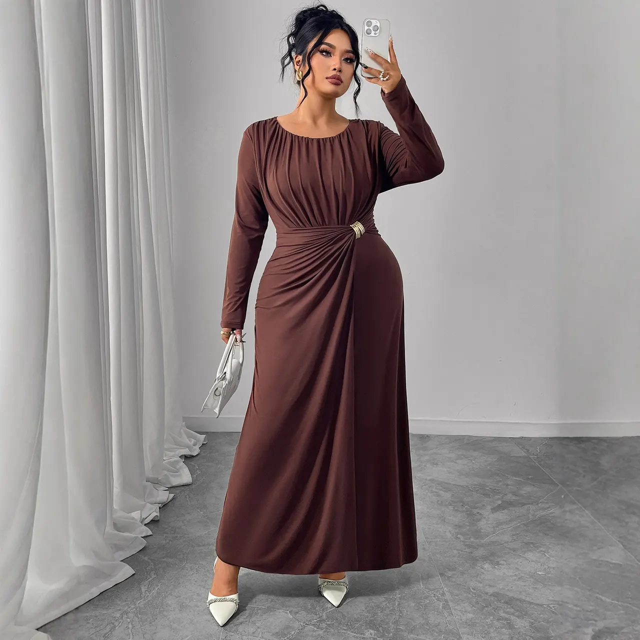 Fashion Coffee Color Dress For Women - Coffee Color - View 1