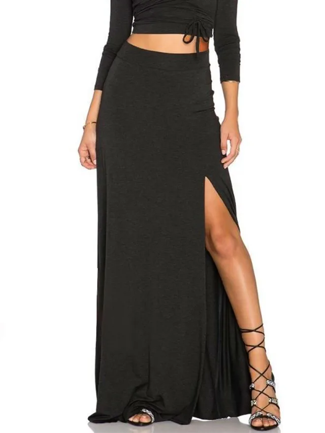 Women's Elegant Casual Side High Slit Long Dress Dark Gray - Shop at LoveMi
