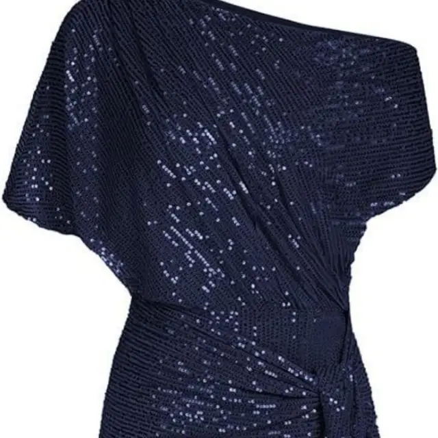 Women's Brimmed Shiny Party Dress One Shoulder Pleated Blue - Shop at LoveMi