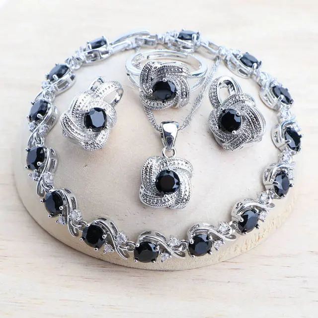 Blue Zirconia Women Jewelry Sets 925 Sterling Silver Wedding Black Resizable - Shop at LoveMi