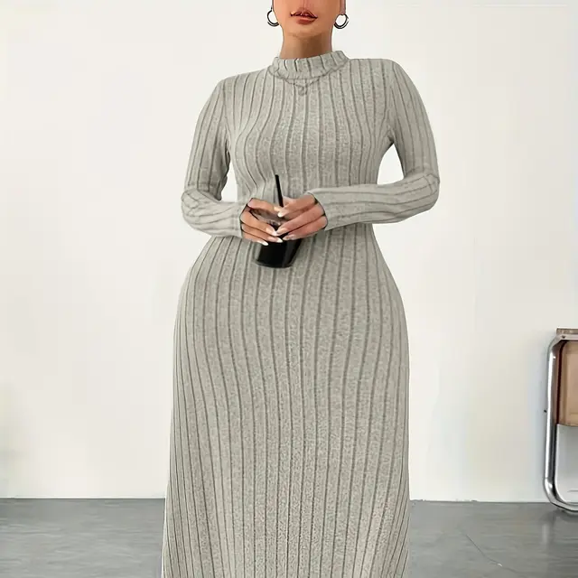 European And American Adult Lady Like Woman Plus Size Dress Autumn And Winter Simplicity Turtleneck Milky White - Shop at LoveMi