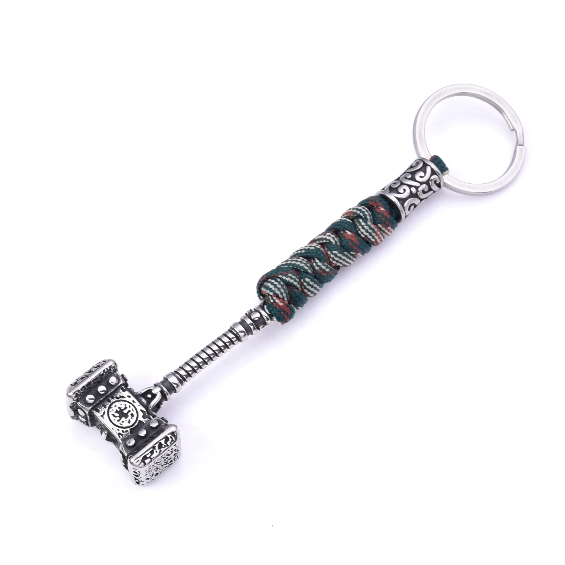 Personality Handmade Woven Stainless Steel Buckle Key - Camouflage Green