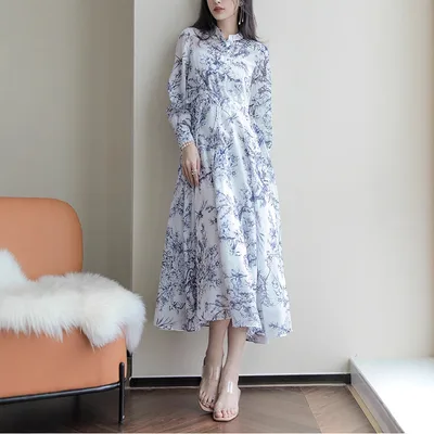 Women's European And American Floral Long sleeved Dress Picture Color - Shop at LoveMi