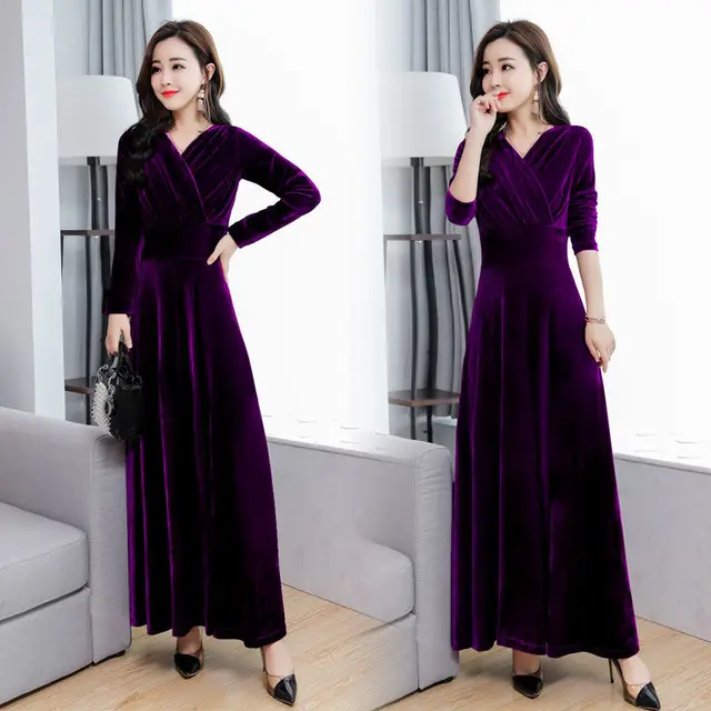 Temperament Long Sleeve Plus Size Dress Purple - Shop at LoveMi