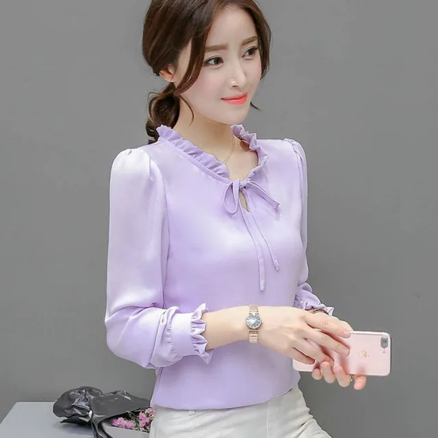 Loose Plus Size Bow Chiffon Shirt Women's Clothing Purple - Shop at LoveMi
