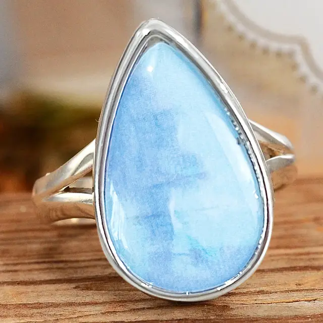 Blue Water Drop Exquisite Ring For Women - A077 White Gold Color - View 1