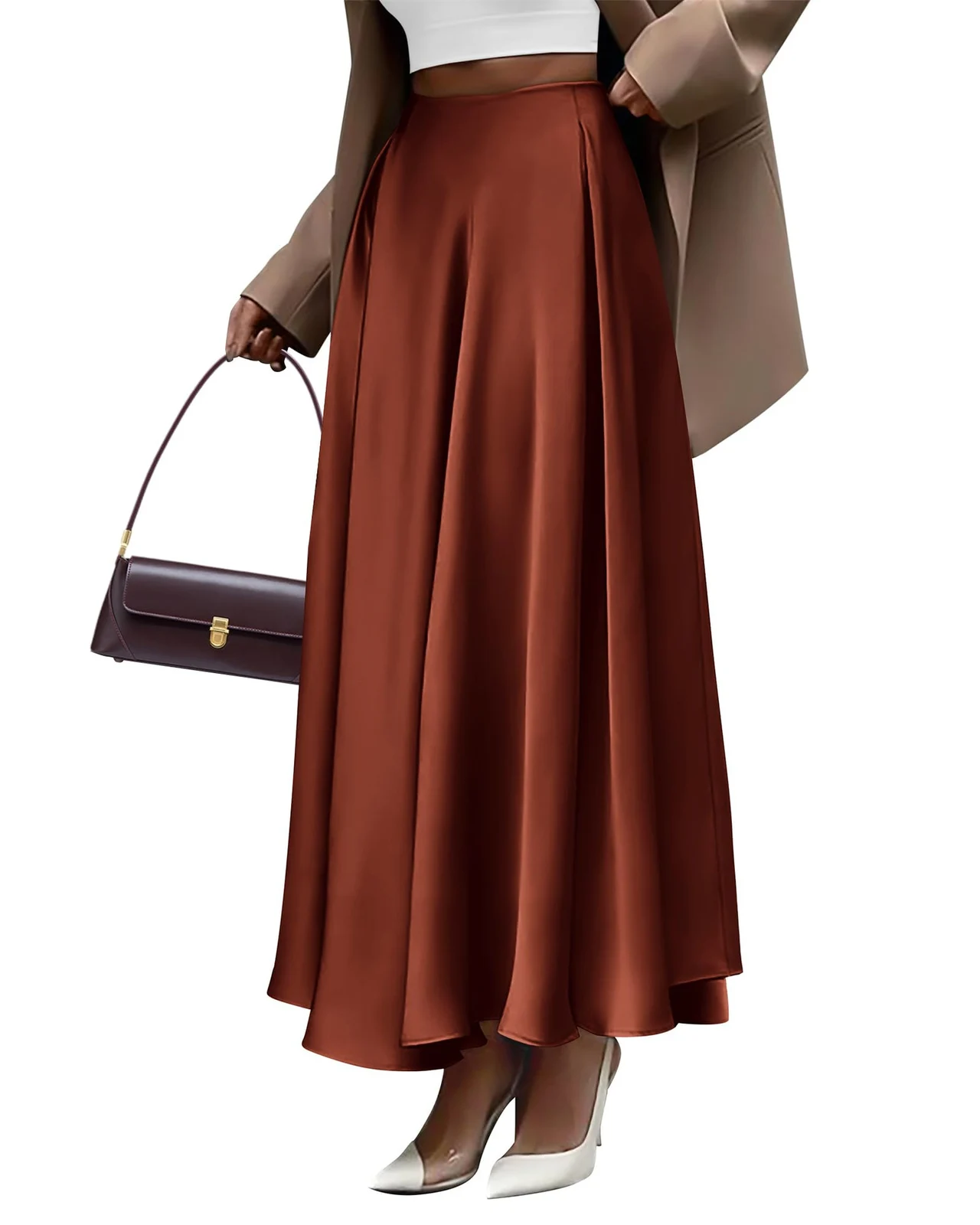 Solid Color High Waist Long Skirt Elegant Plus Size Skirt Women - Orange