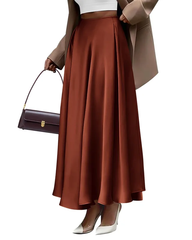 Solid Color High Waist Long Skirt Elegant Plus Size Skirt Women Orange - Shop at LoveMi
