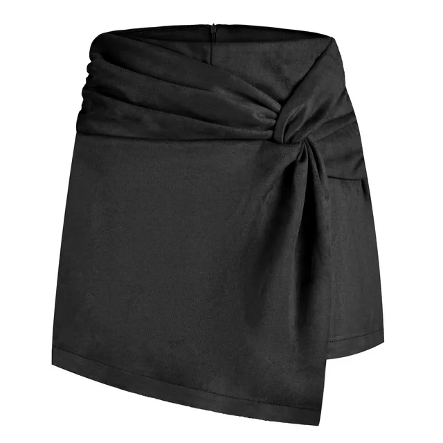 Heap Pleated Irregular Half length Short Pantskirt Women Black - Shop at LoveMi