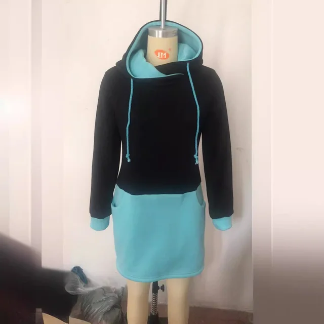 Lace Hooded Long Sleeve Color Matching Sweater Coat Sky Blue With Black - Shop at LoveMi