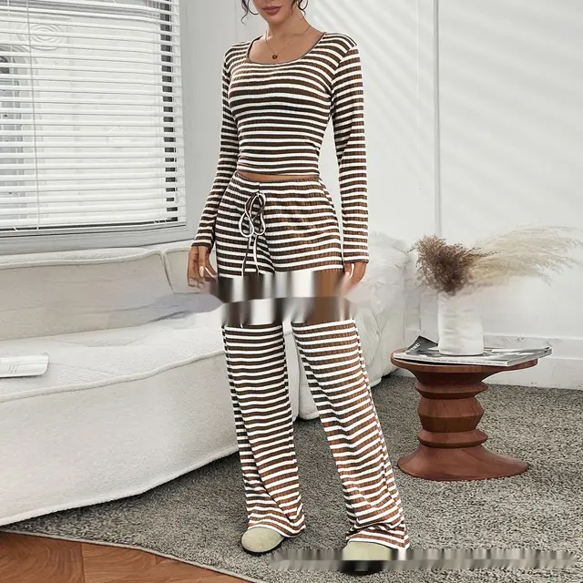Casual New Style Long sleeve Suit Women Apricot Coffee Stripes - Shop at LoveMi