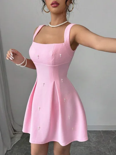 Suspender Dress Waist tight Slimming A Line Skirt Pink - Shop at LoveMi
