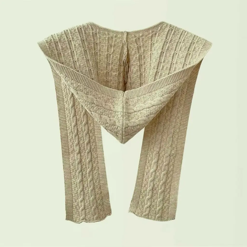 Spring And Autumn Internet Celebrity Shawl Hat Scarf Integrated Hooded Knitted - Oatmeal Color - View 1