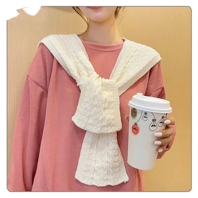 Spring And Autumn Internet Celebrity Shawl Hat Scarf Integrated Hooded Knitted White - Shop at LoveMi