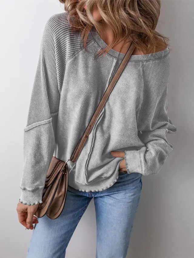 Sports And Leisure Round Neck Long Sleeve Reverse Stitching Loose Pullover Sweatershirt Light Gray - Shop at LoveMi