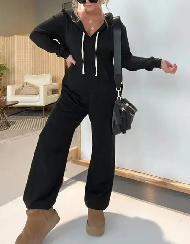 Autumn And Winter One piece Leisure Solid Color Hoodie Black - Shop at LoveMi