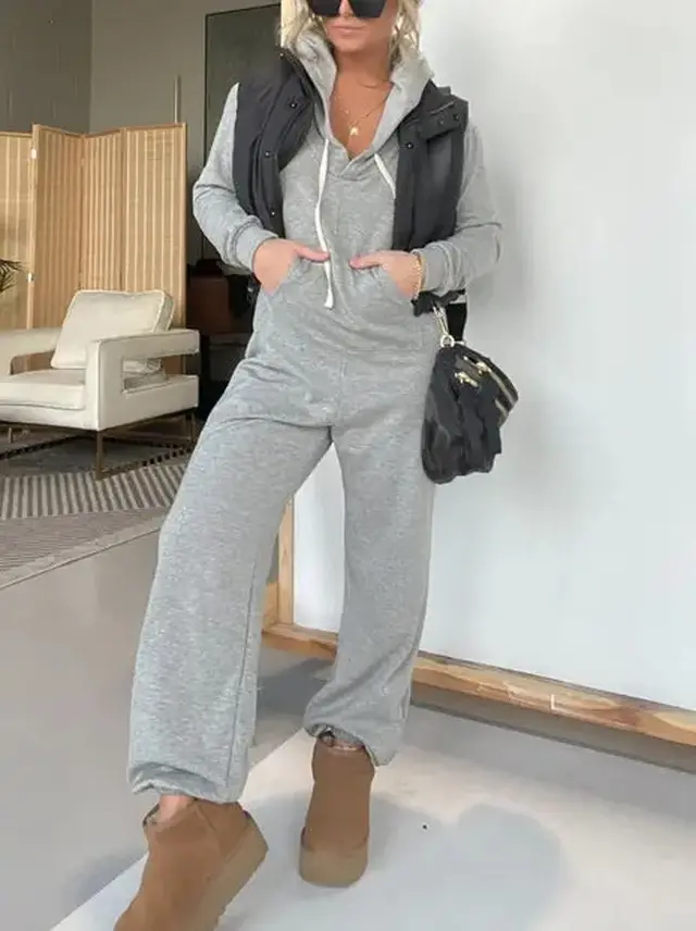Autumn And Winter One piece Leisure Solid Color Hoodie Gray - Shop at LoveMi